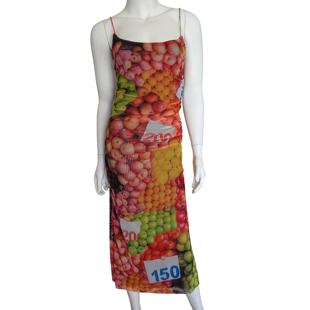 Zara Picante Fruit Print Mesh Midi Dress Small Blogger Fave Bodycon Maximalism